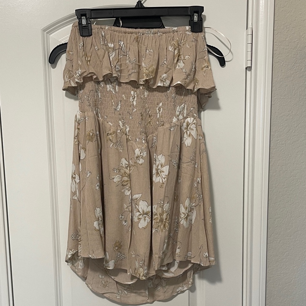 Promesa Beige Floral Off-Shoulder Midi Romper